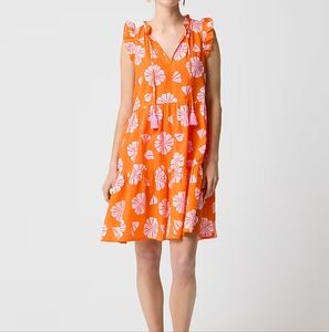 J.Crew Floral Ruffle Tie Neck Tiered Beach Dress, Small, Orange/ Pink